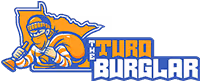 Cartoon of a knight in armor holding a spade, with the text 'The Turd Burglar' in bold orange and white letters.